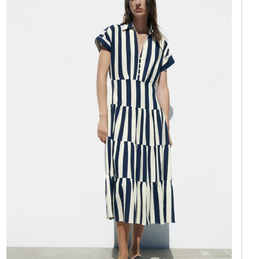 Zara linen blend midi striped dress
